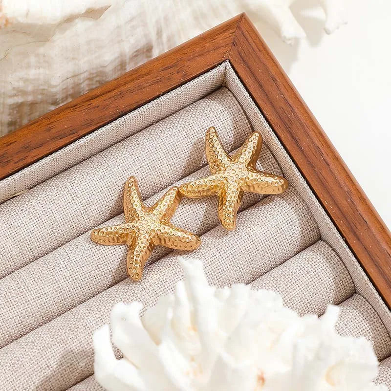 Gold Color Metal Starfish Stud Earrings