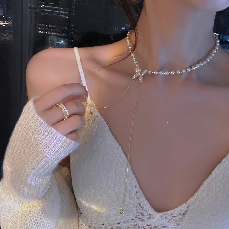 Gold Color New Beads Pearl Choker Necklace