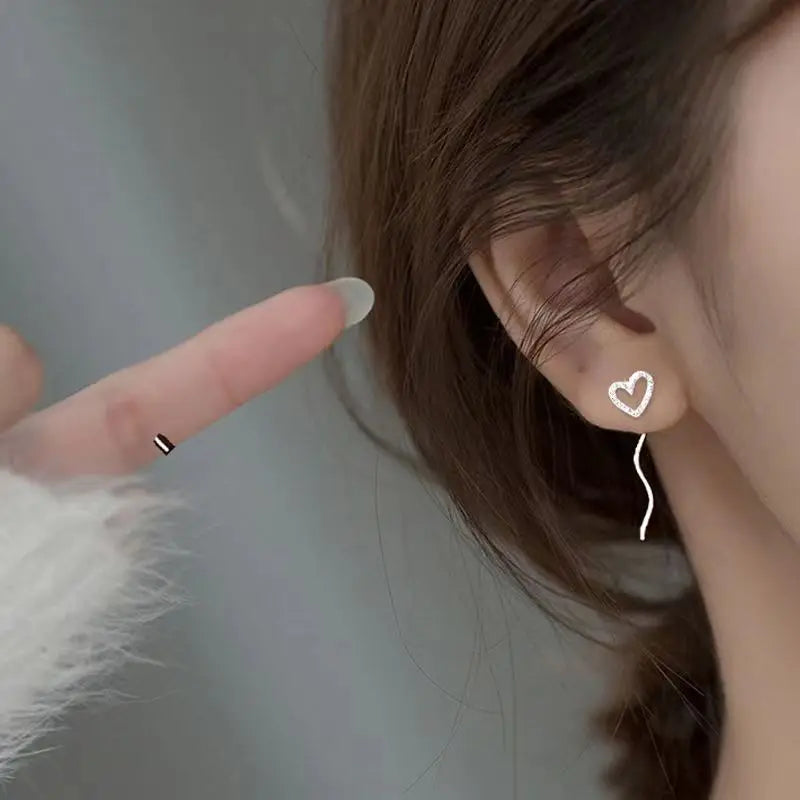 Korean Style Long Tassel Heart Drop Earrings