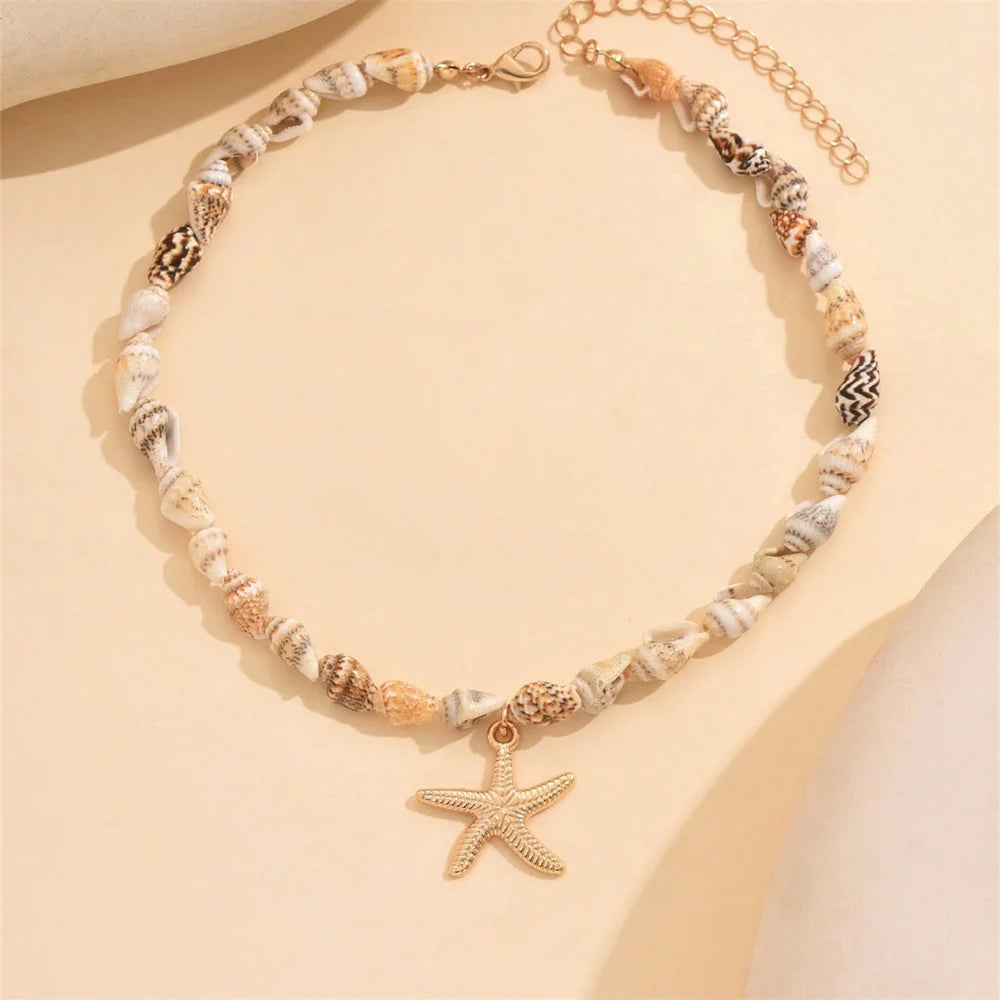 Beach Style Natural Seashell Beaded Choker Necklace