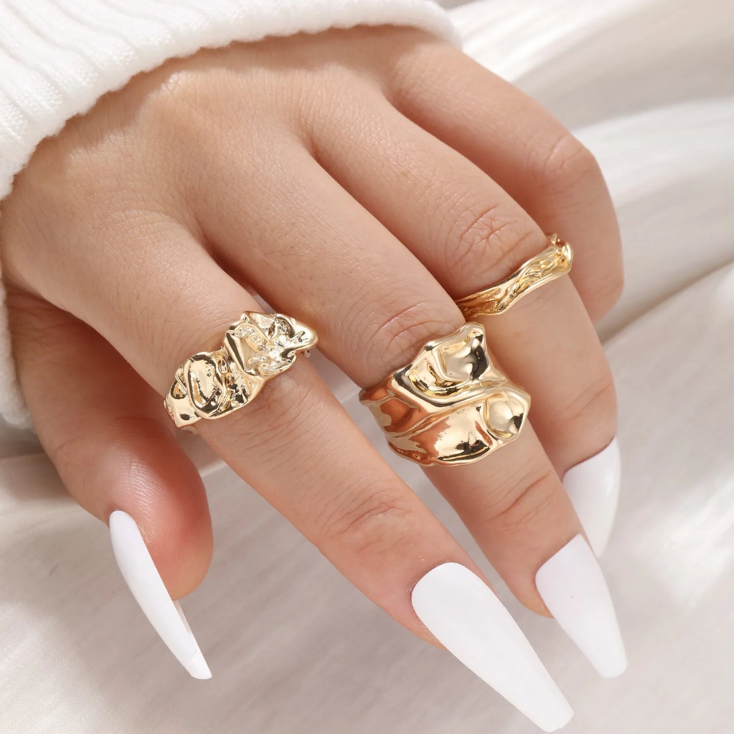 Punk Gothic Style 3-Piece set of Abstract Geometric Irregular Rings