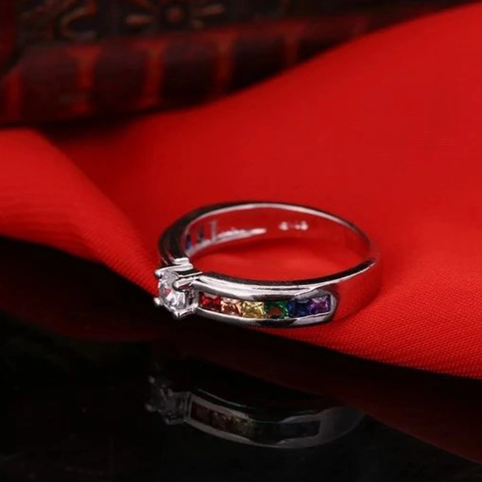 925 Sterling Silver Color Rainbow Cubic Zircon Rings