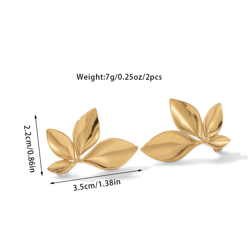 Stainless Steel Leaves Flower Stud Earrings