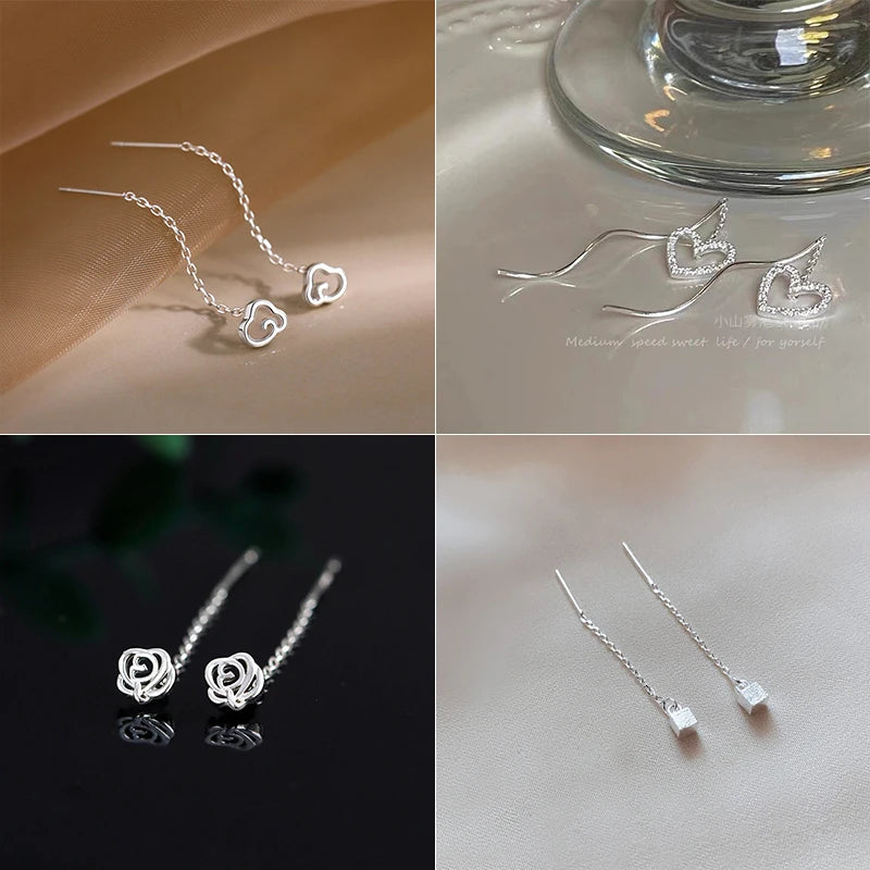 Korean Style Long Tassel Heart Drop Earrings