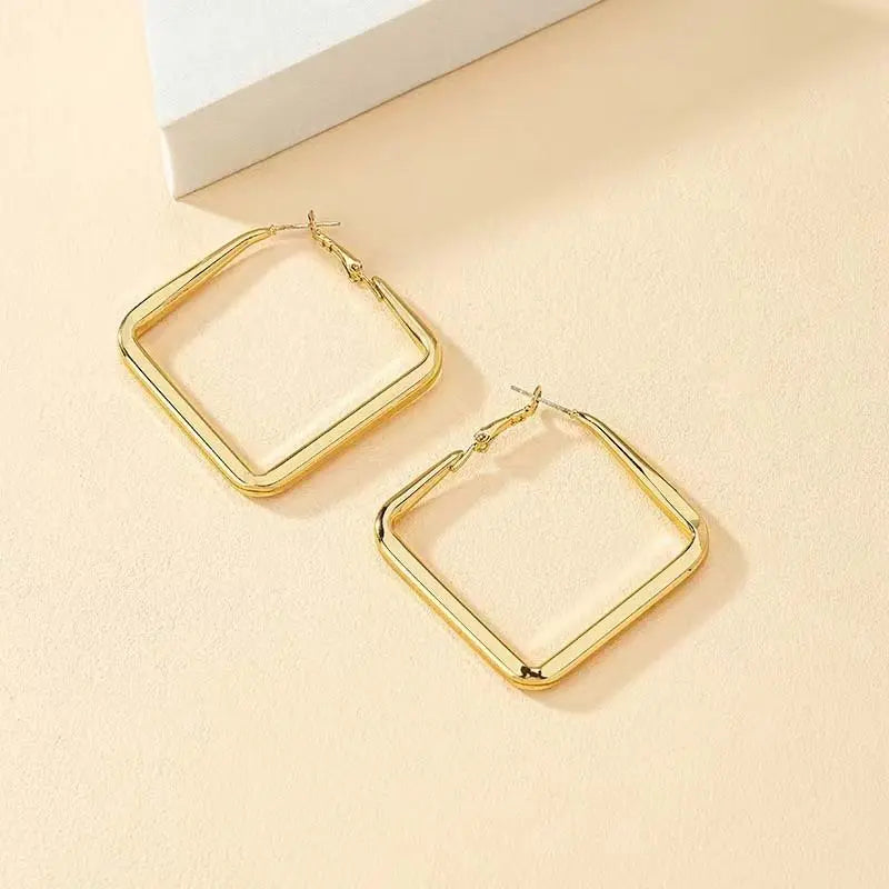 Irregular Circle Gold Color Square Hoop Earrings