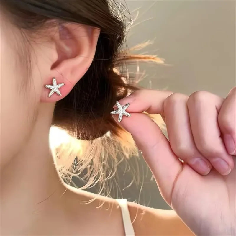 Gold Color Metal Starfish Stud Earrings