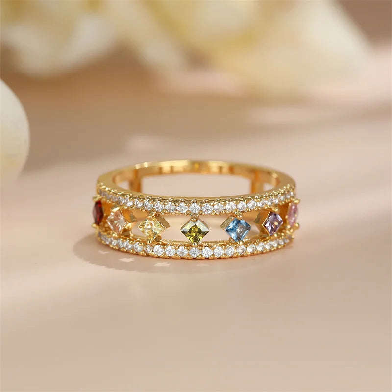 Gold Color Vintage Crystal Zircon Stone Engagement Rings