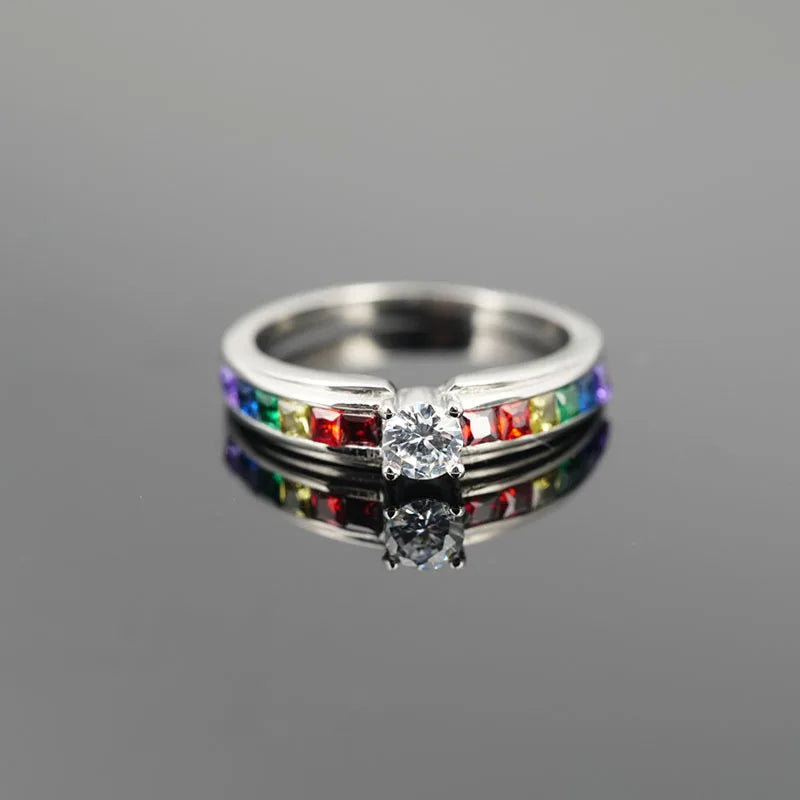 925 Sterling Silver Color Rainbow Cubic Zircon Rings