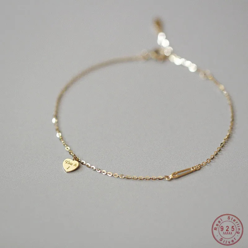 925 Sterling Silver Plated 14K Gold Heart Bracelet