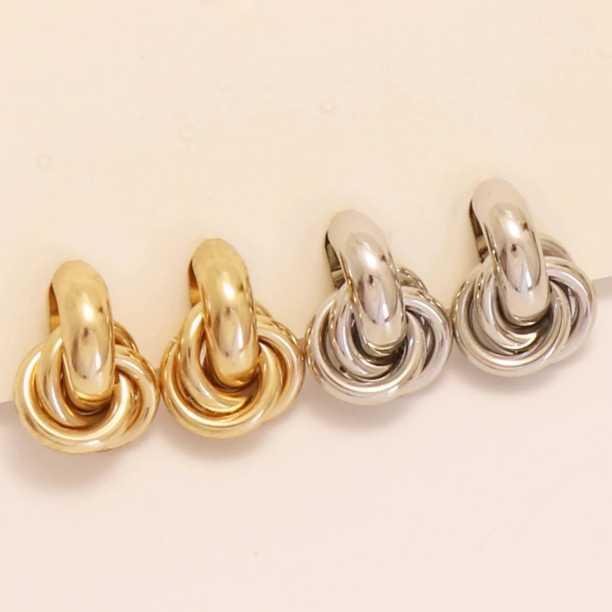 Gold Silver Retro Stud Fashion Round Double Ring Earrings