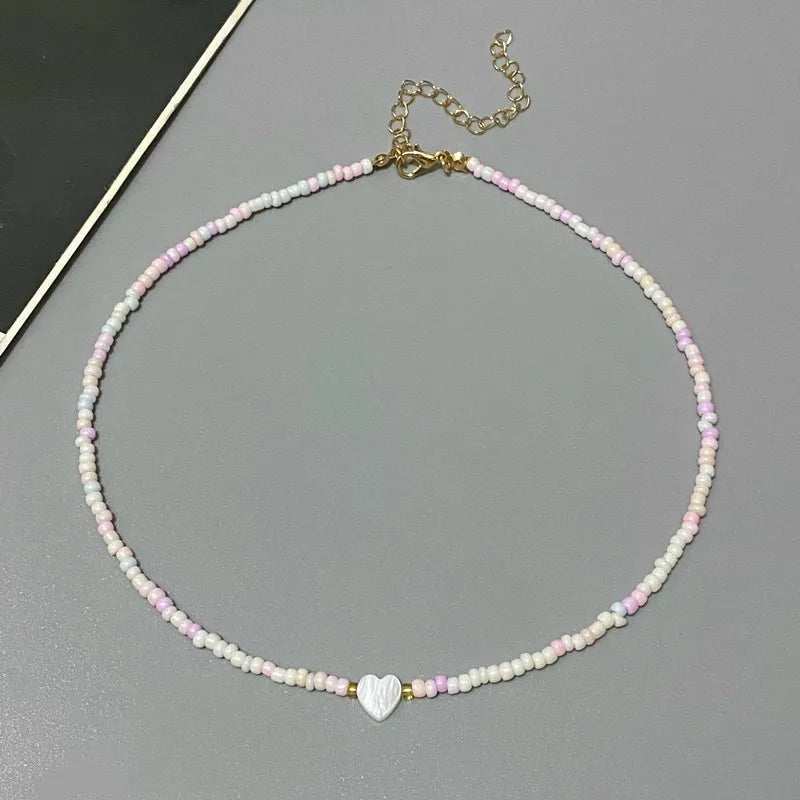 Colorful Love Heart Design Seed Beads Choker Nekklace