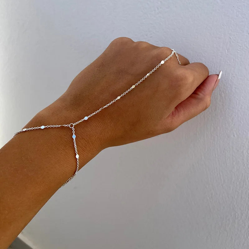 14k Gold Plated Zircon Hand Chain Ring Bracelet