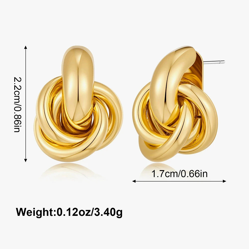 Gold Silver Retro Stud Fashion Round Double Ring Earrings