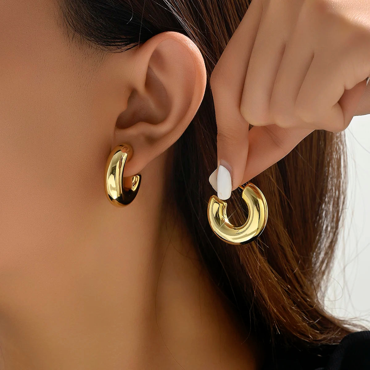 Gold Color Circle Twists Hoop Earrings