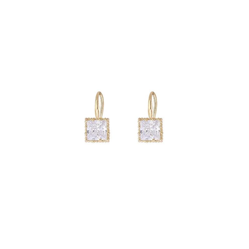 Square Crystal Stone in Gold Plated Hook Earrings