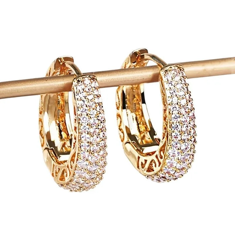 Dazzling Cubic Zirconia Stone Gold Color Hoop Earrings