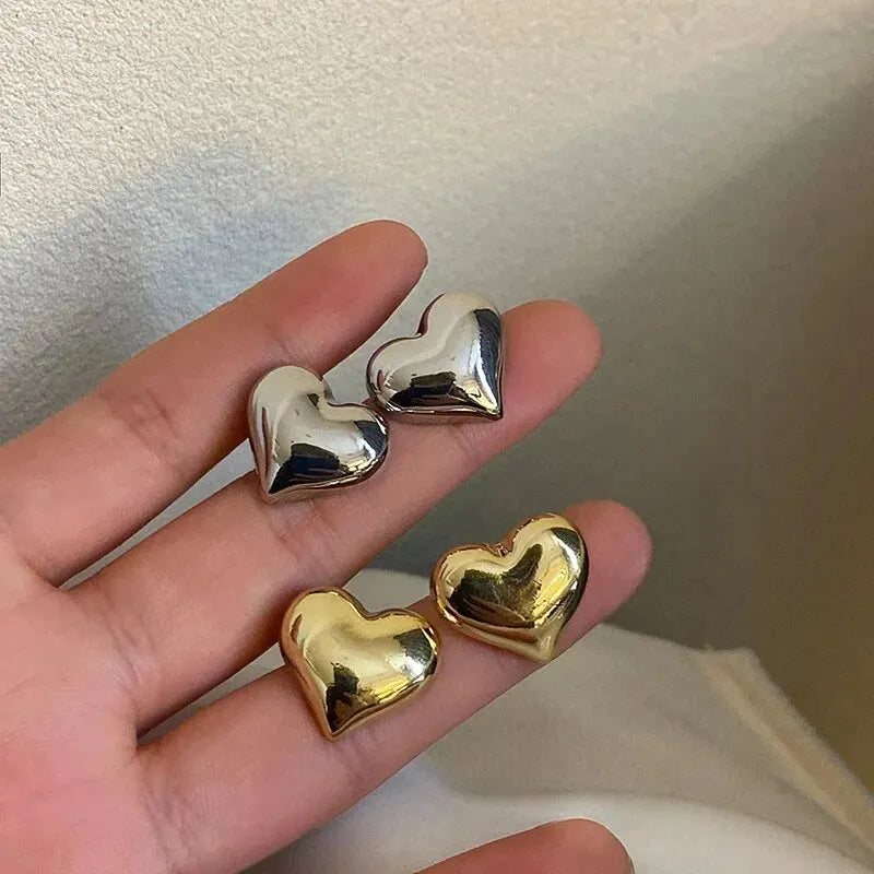 Dainty Love Heart Shape Gold Silver Color Stud Earrings