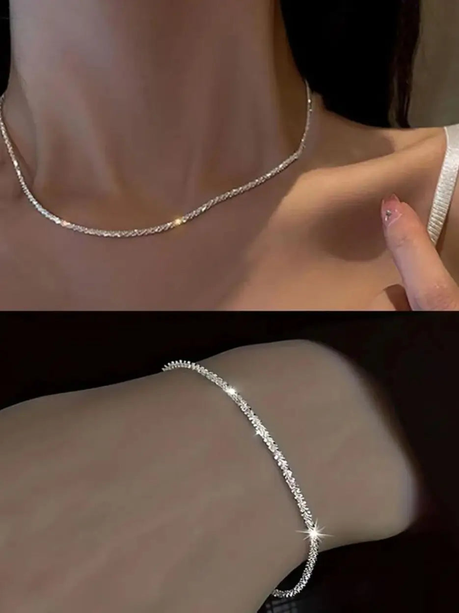 Sparkling Silver Plated Clavicle Chain Jewelry Set
