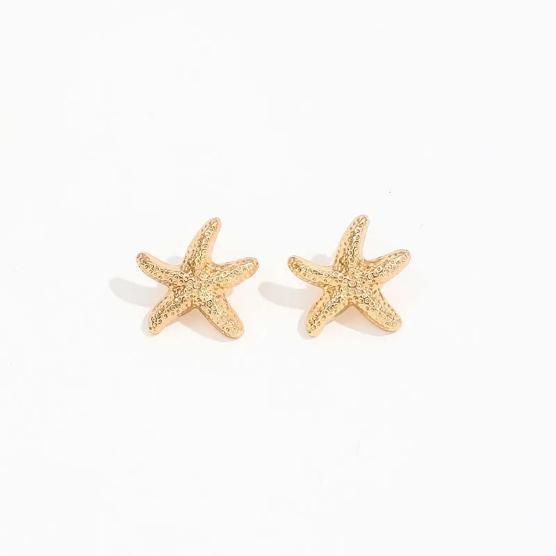 Gold Color Metal Starfish Stud Earrings