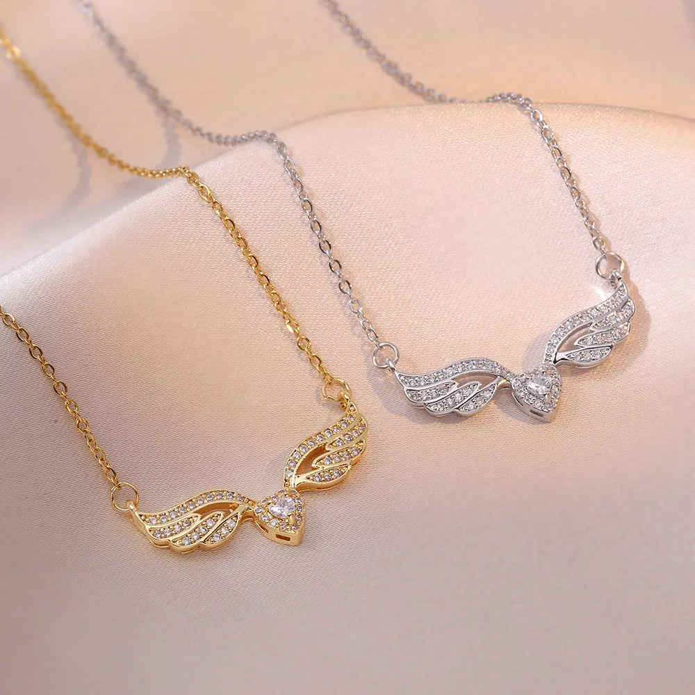 Stainless Steel Gold Color Dragonfly Wings Necklaces For Women