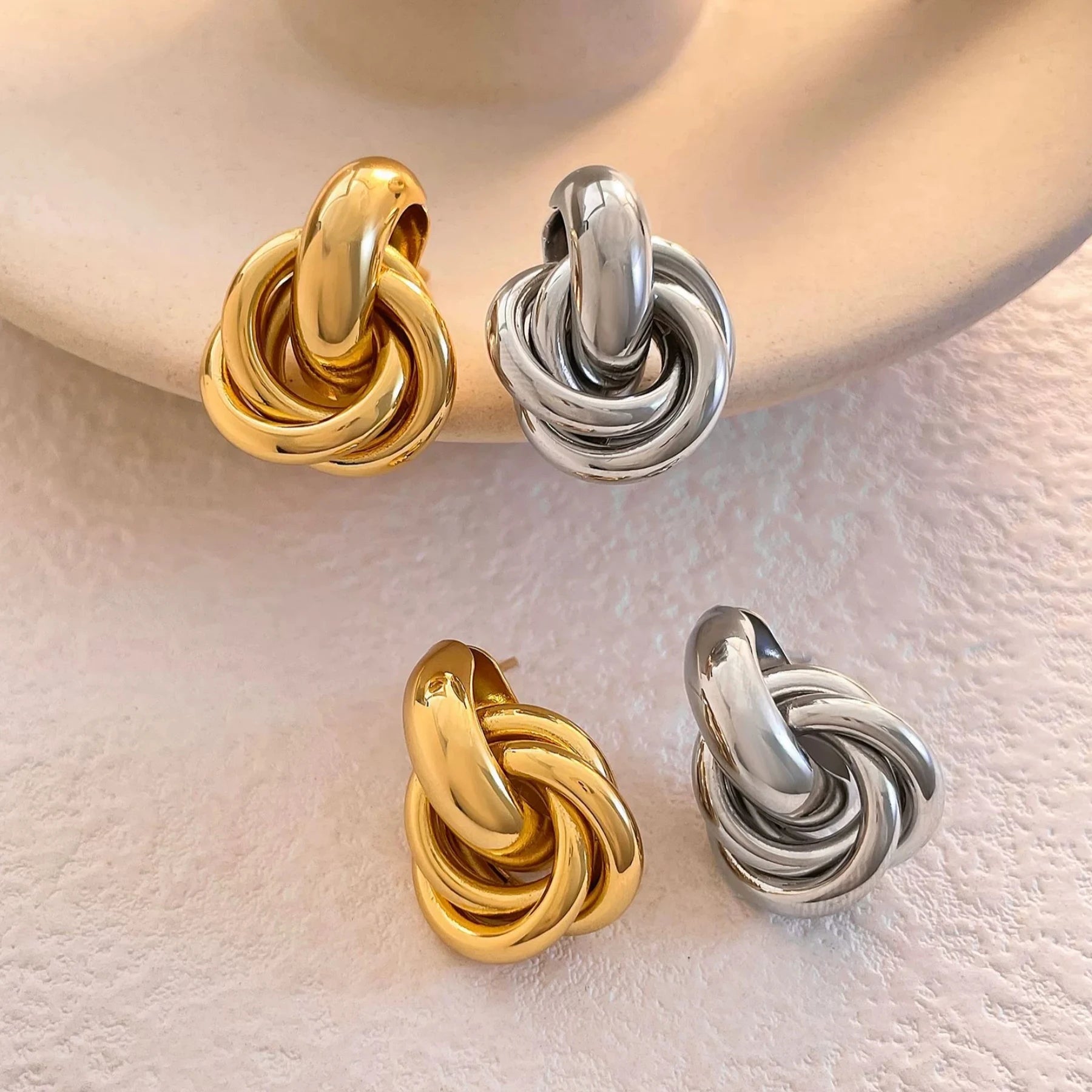 Gold Silver Retro Stud Fashion Round Double Ring Earrings