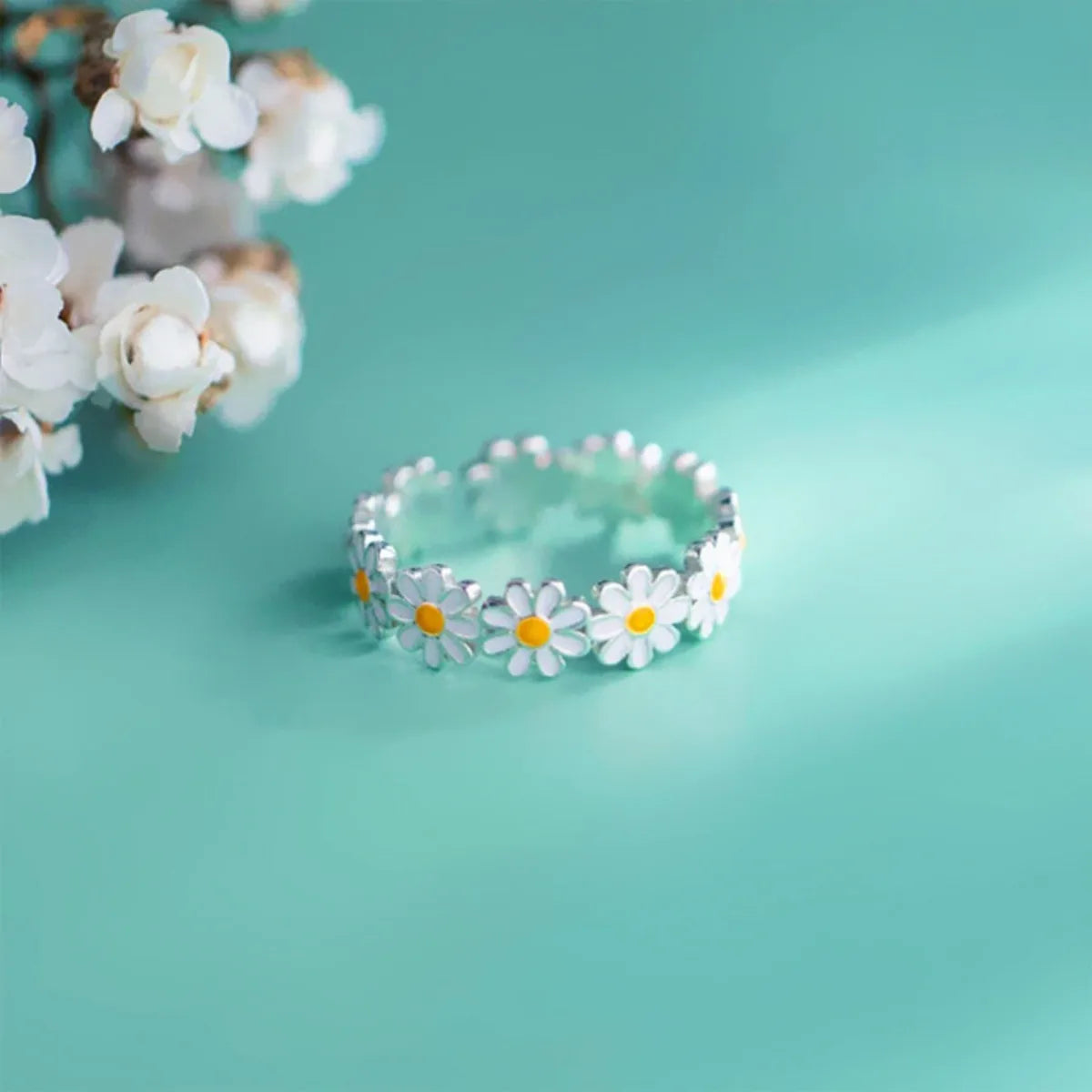 Daisy Flowers Exquisite Enamel Sunflower Open Rings