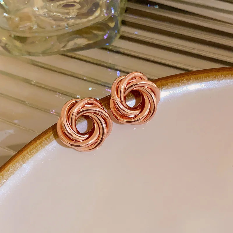 Multilayer Round Circles Twisted Metal Gold Color Hoop Earrings