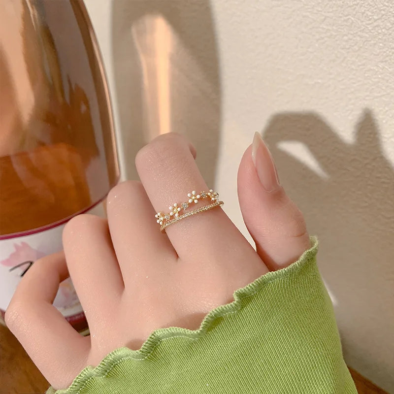 Cubic Zircon Flower Opening Rings