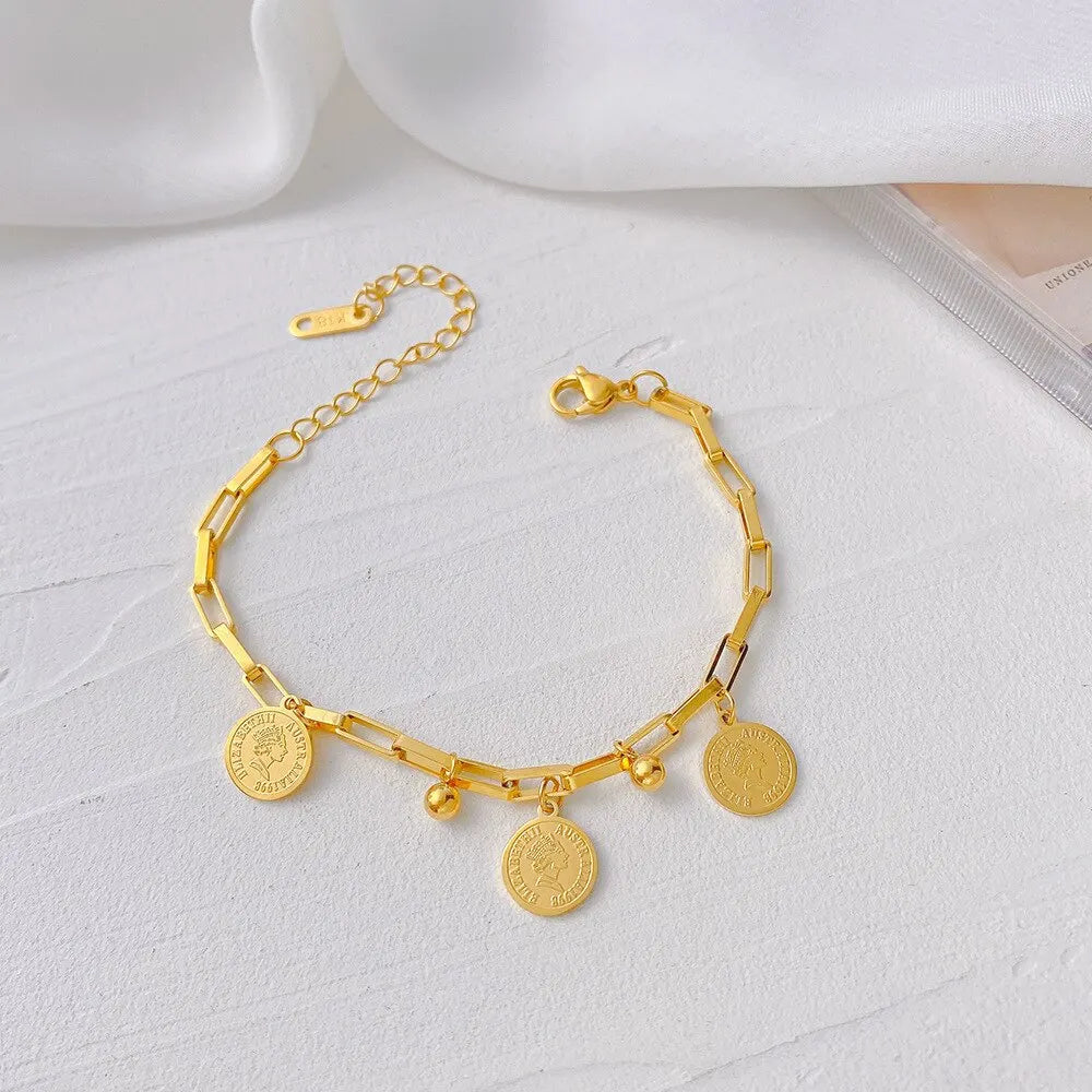 Gold Stainless Steel Pendant Bracelet