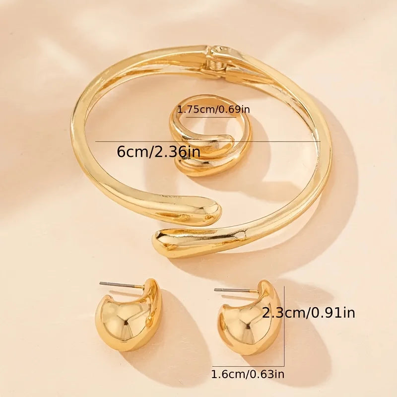 Waterdrop Shaped Open Bracelet Earring Bangle Set
