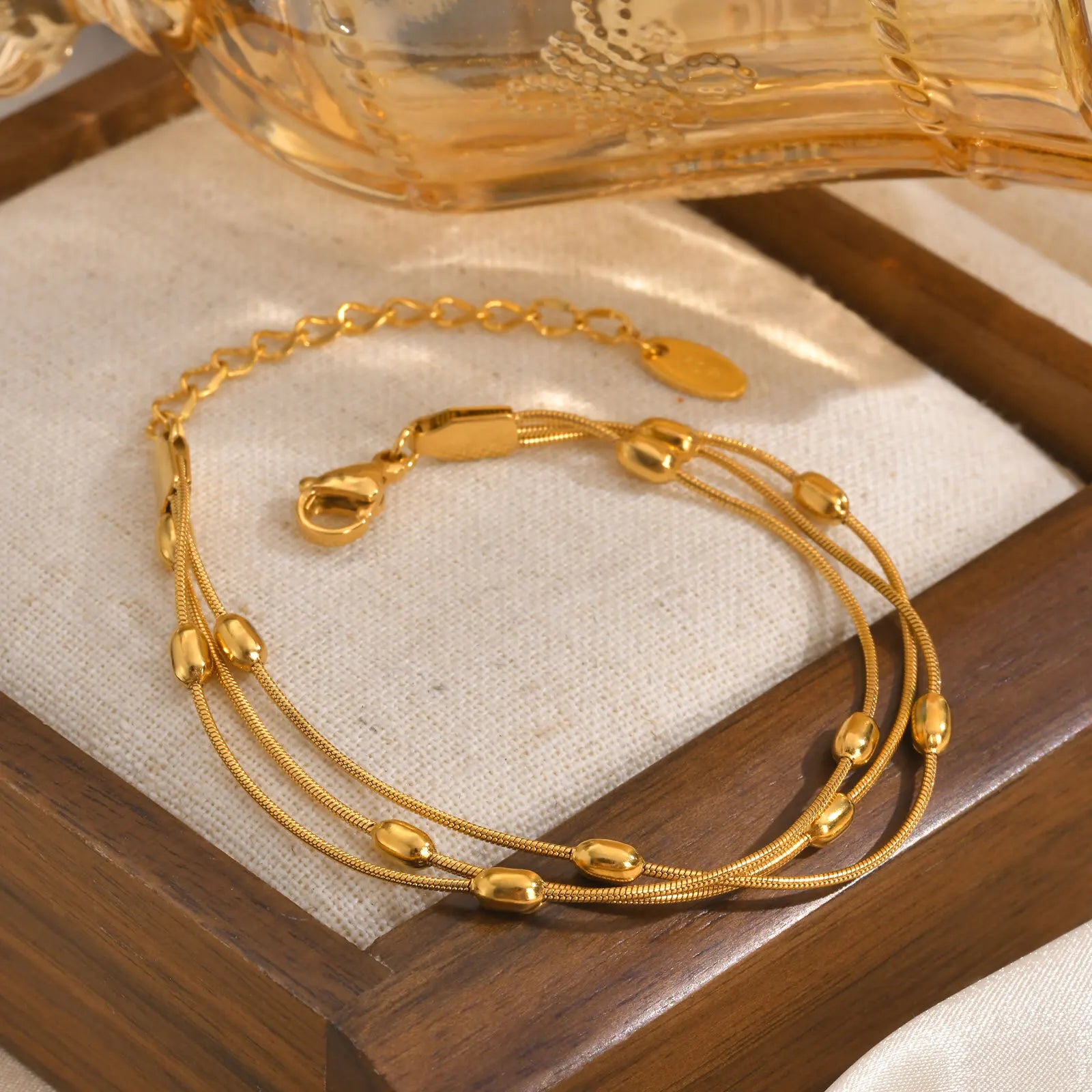 Multilayer Round Beaded Gold Plated Adjustable Snake Chain & Link Bracelets