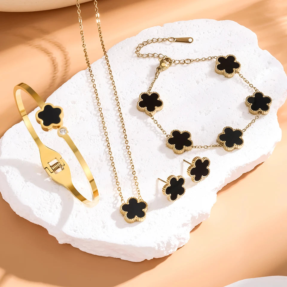 Stainless Steel Luxury Plum Blossom Jewelry Sets