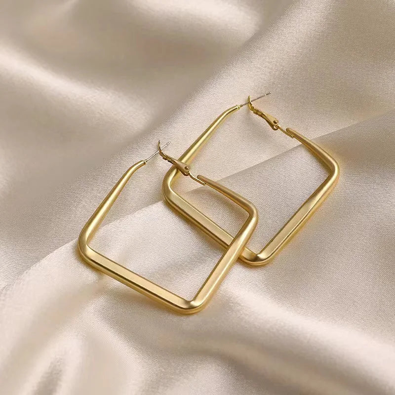 Irregular Circle Gold Color Square Hoop Earrings