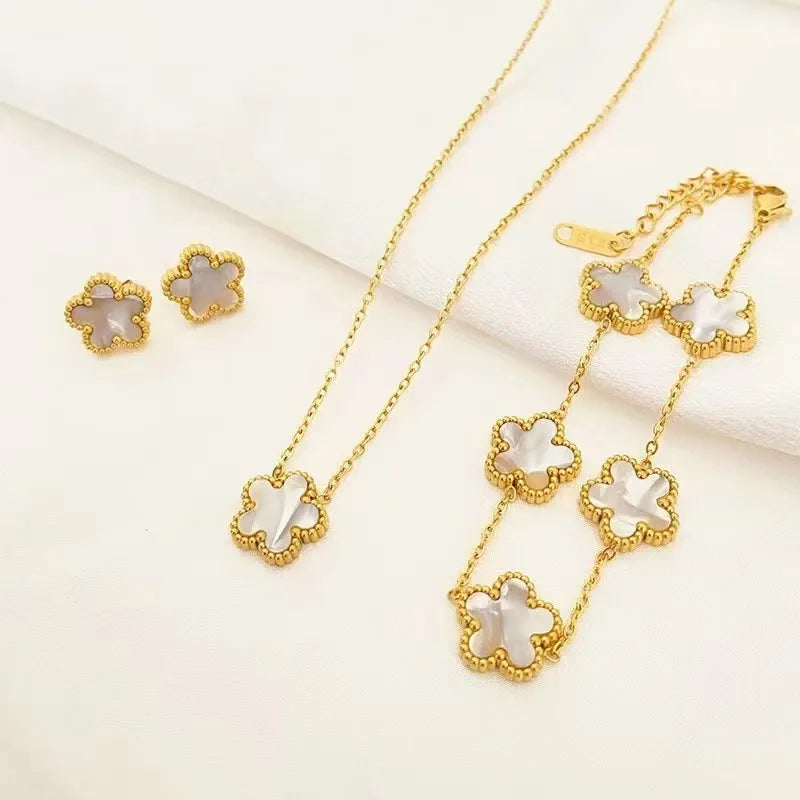 Stainless Steel Luxury Plum Blossom Jewelry Sets