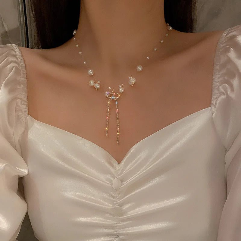 Gold Color New Beads Pearl Choker Necklace