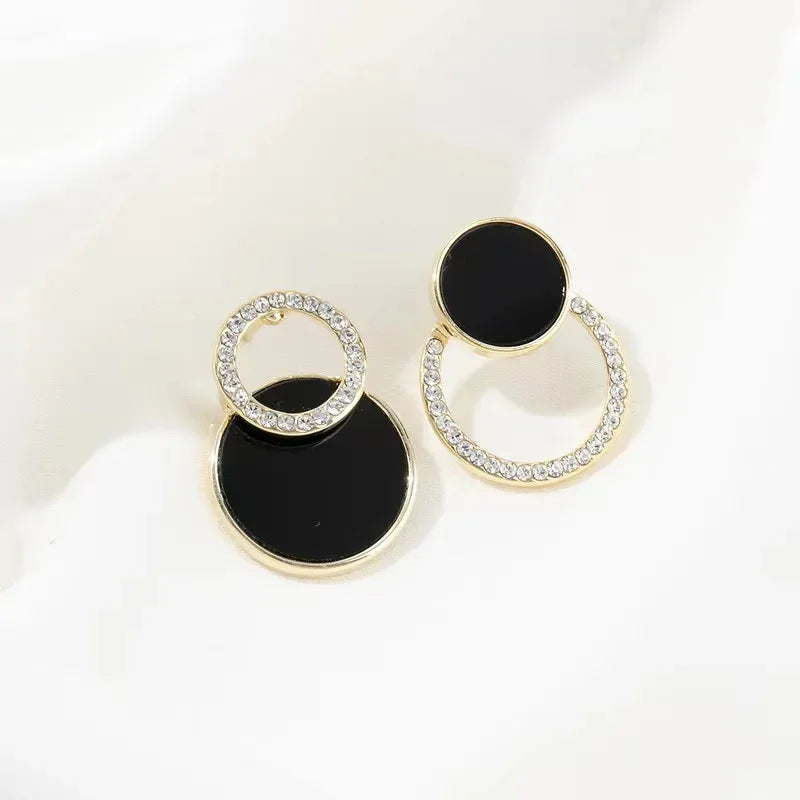 Gold Plating Hallowout Round Metal Crystal Stone Stud Earrings