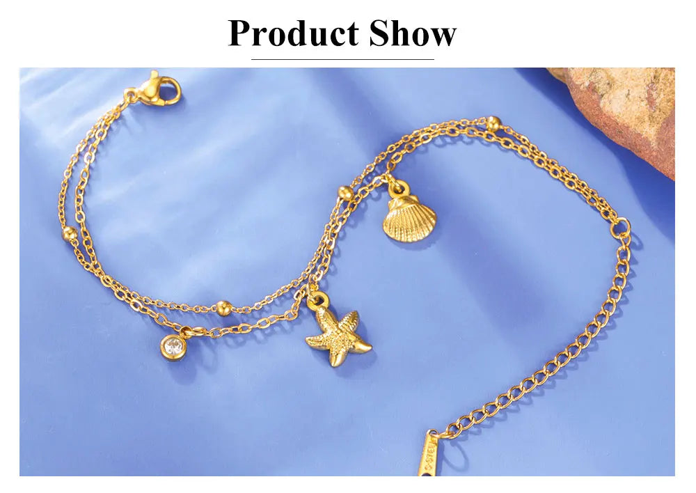 Stainless Steel Starfish Seashell Charms Bracelet