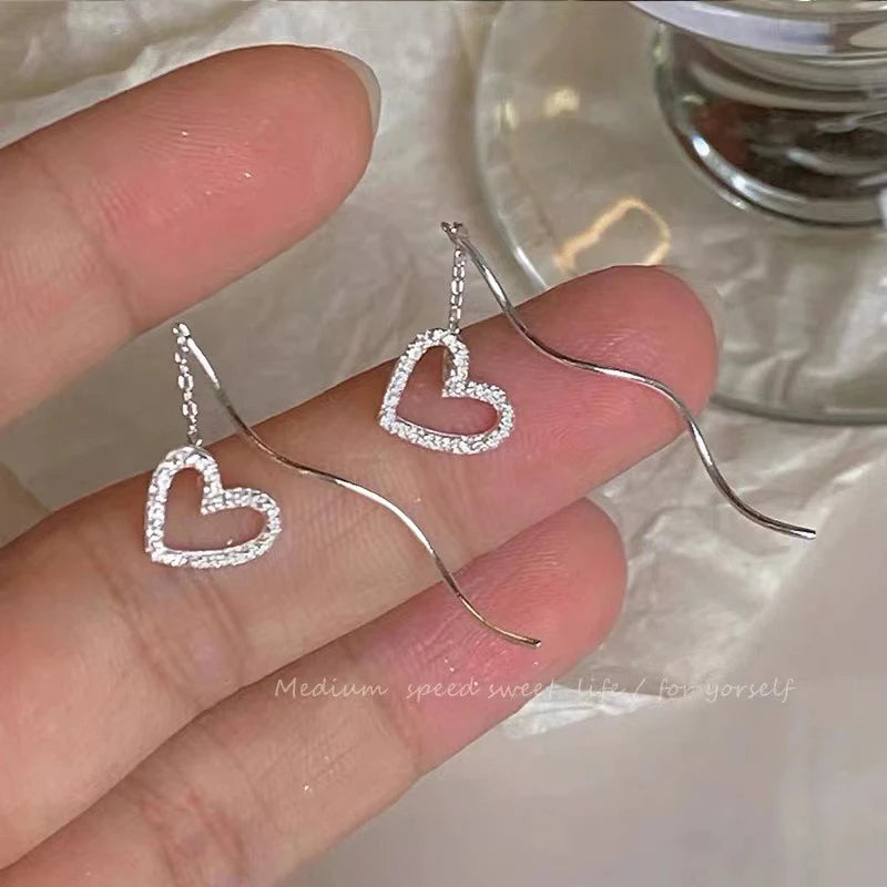 Korean Style Long Tassel Heart Drop Earrings