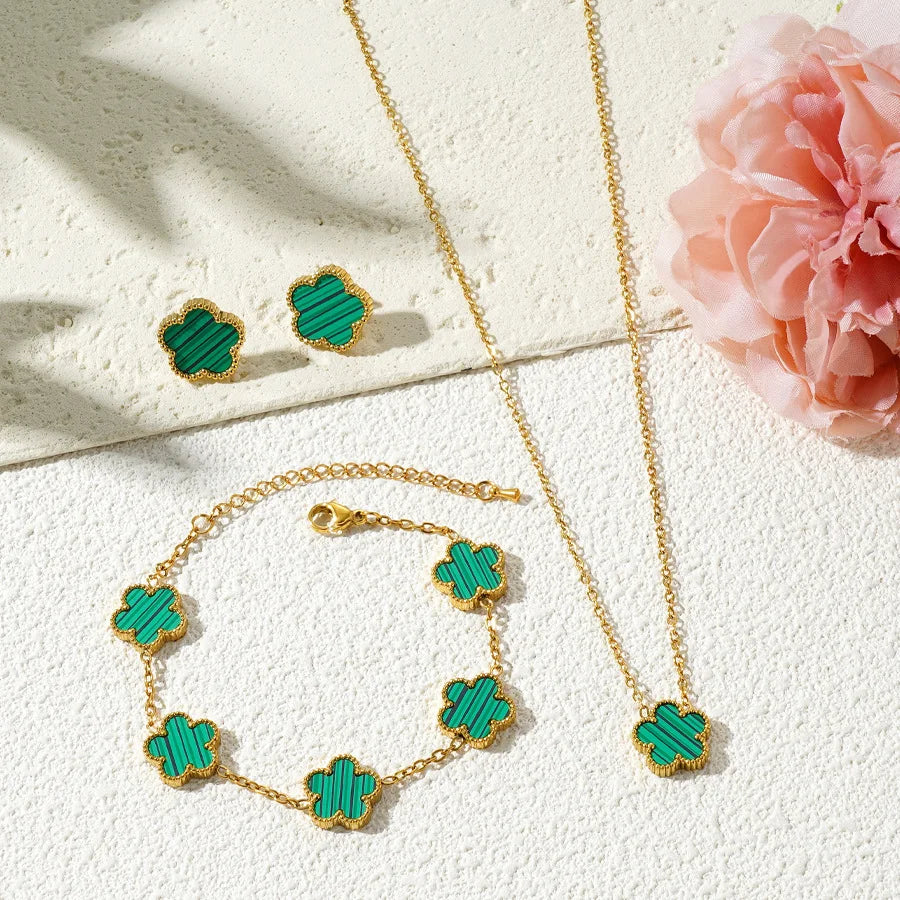 Stainless Steel Luxury Plum Blossom Jewelry Sets