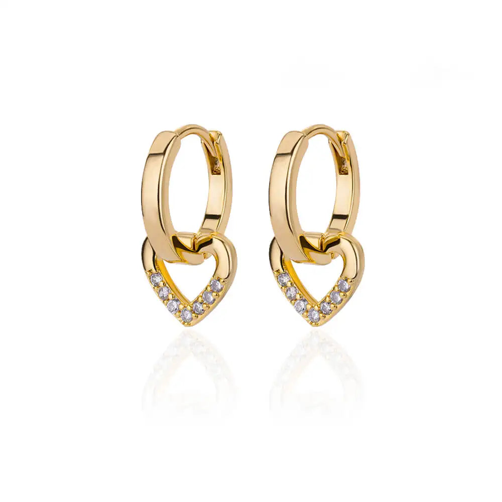 Stainless Steel Gold Silver Color Zircon Heart Earrings