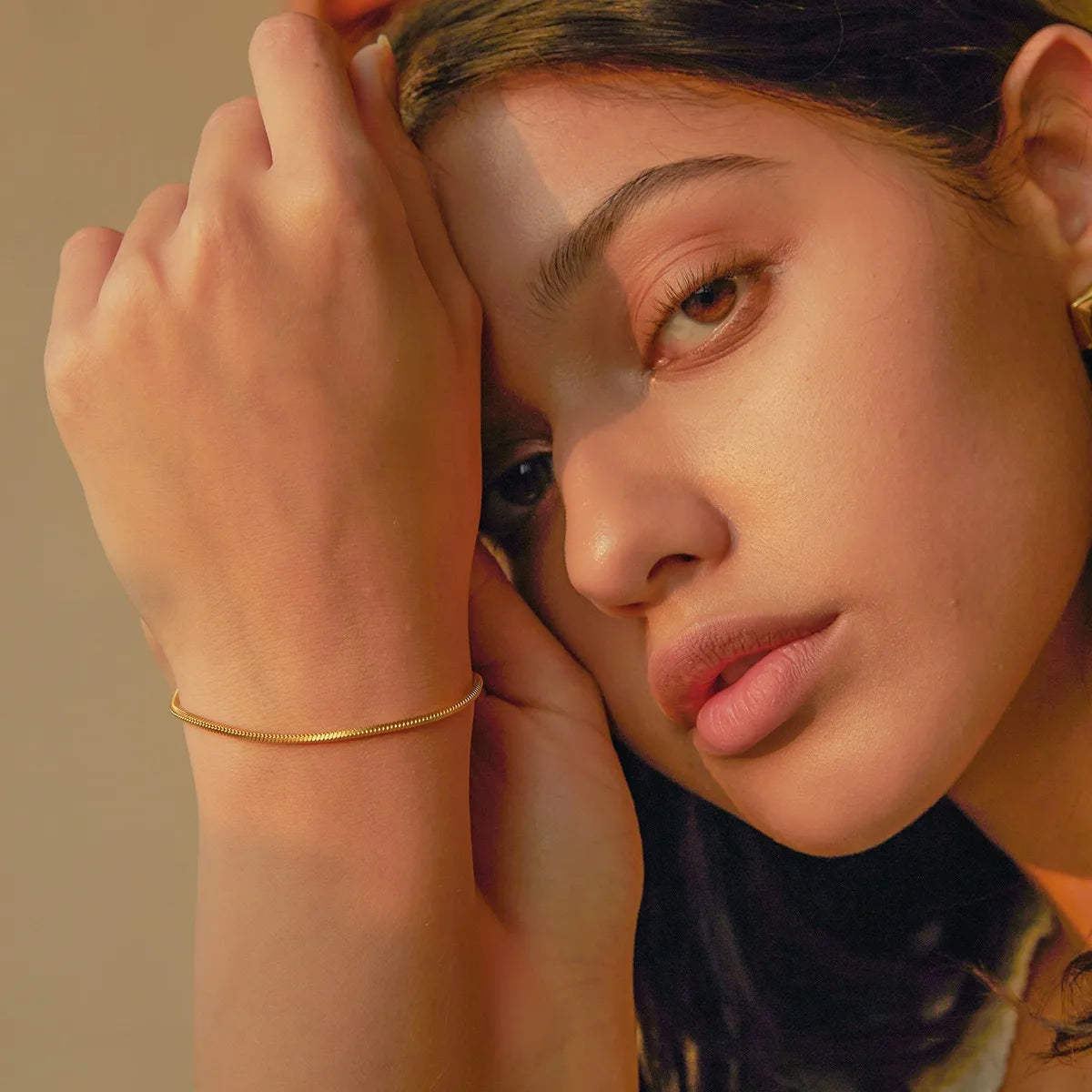 Round Bone Chain Bracelet Stainless Steel Golden and Silvery Snake Bone Chain Bracelets