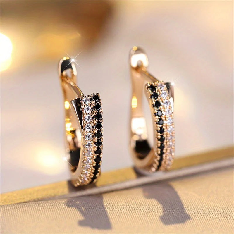 Trendy Crystal Black And White Zircon Earrings