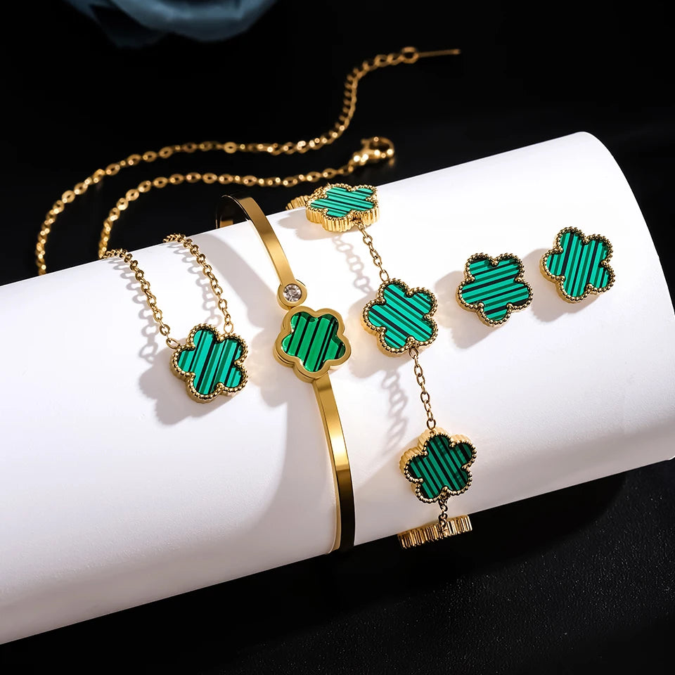 Stainless Steel Luxury Plum Blossom Jewelry Sets