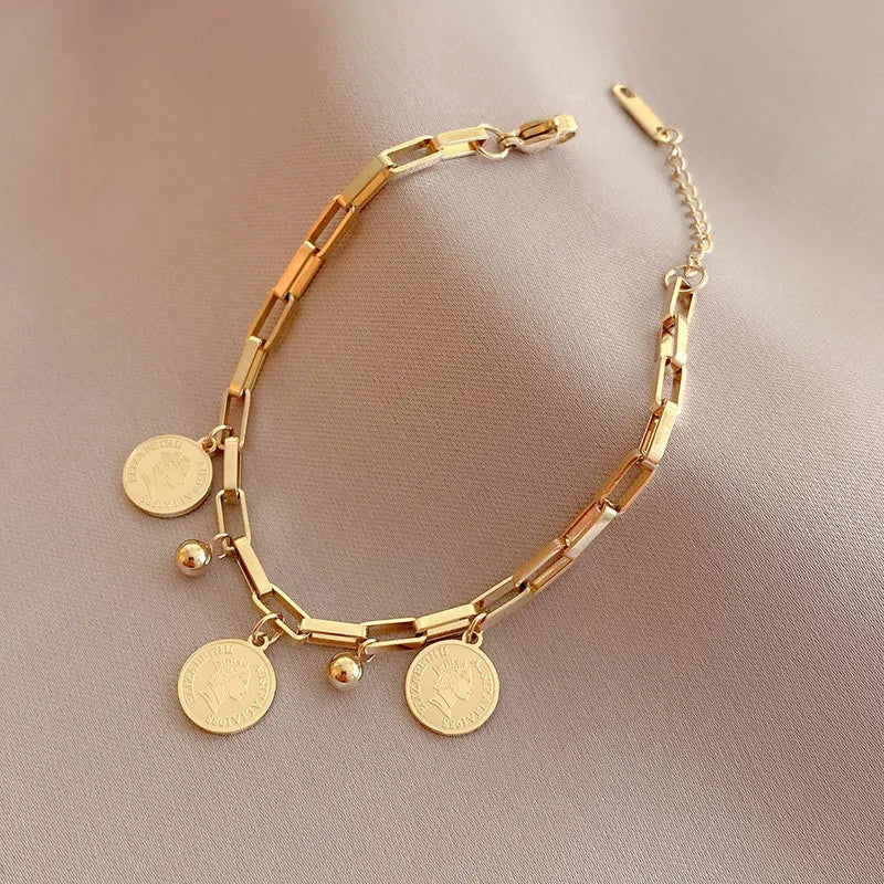 Gold Stainless Steel Pendant Bracelet