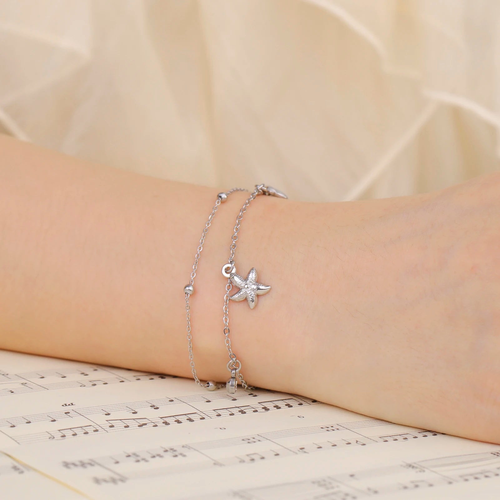 Stainless Steel Starfish Seashell Charms Bracelet
