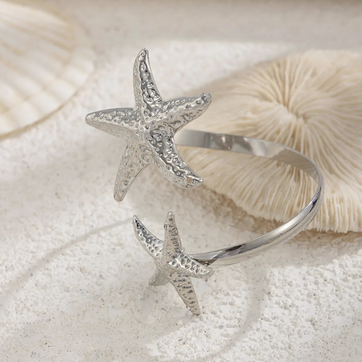 Gold Color Punk Flower Starfish Open Cuff Bangles