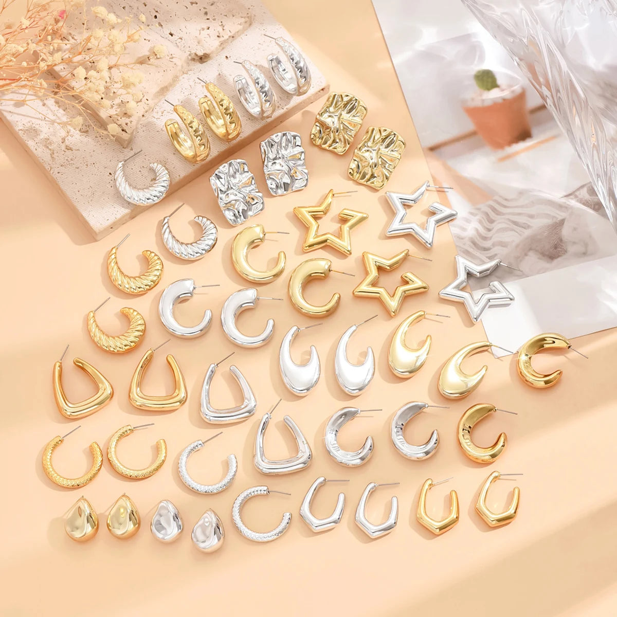 Stylish Metallic Gold Silver Color Earrings