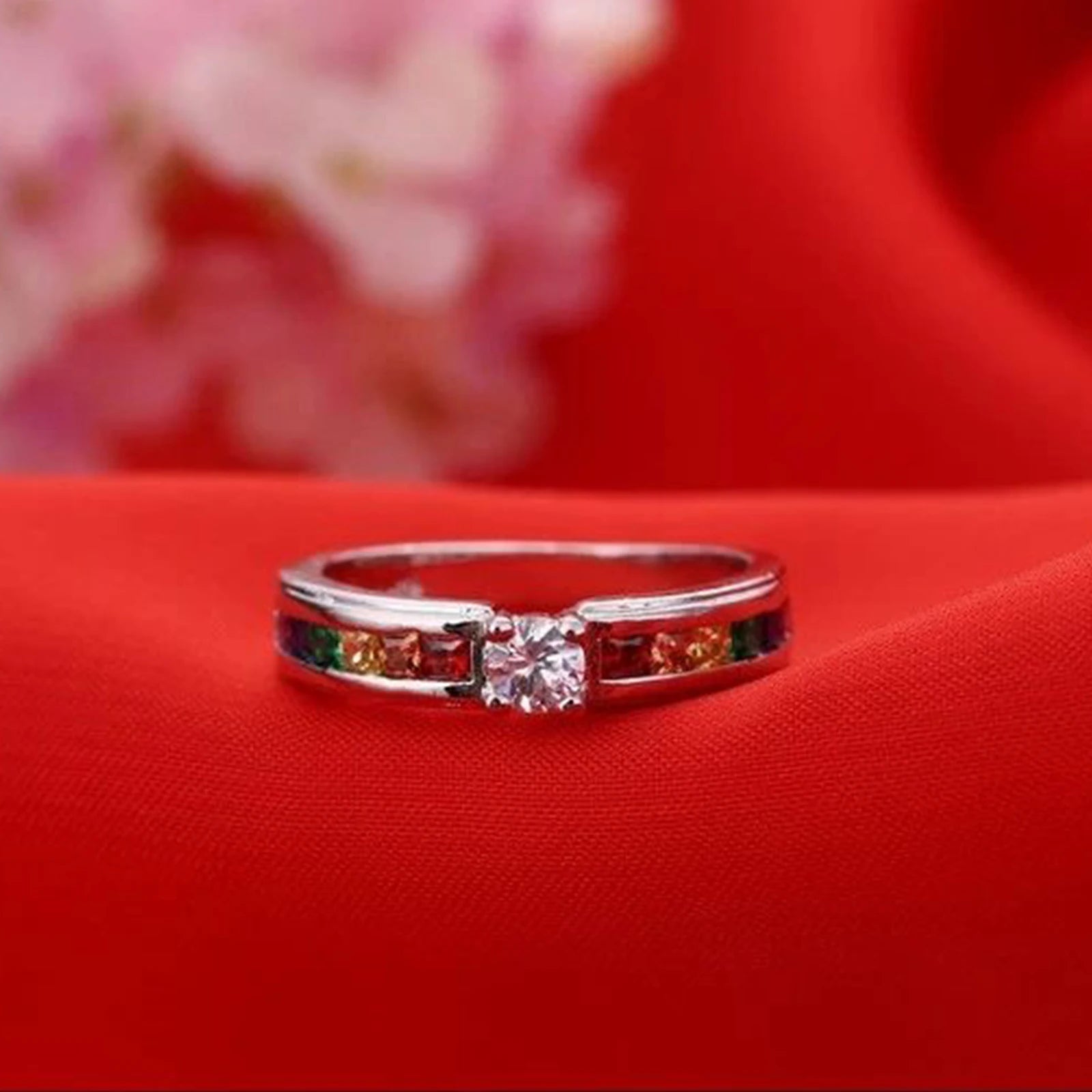 925 Sterling Silver Color Rainbow Cubic Zircon Rings