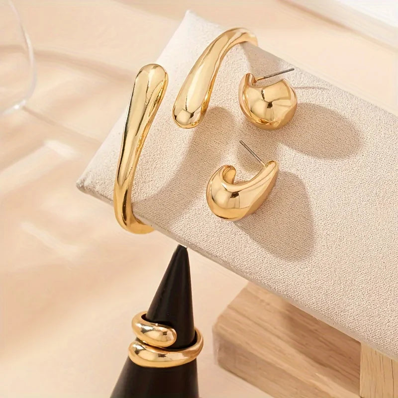 Waterdrop Shaped Open Bracelet Earring Bangle Set