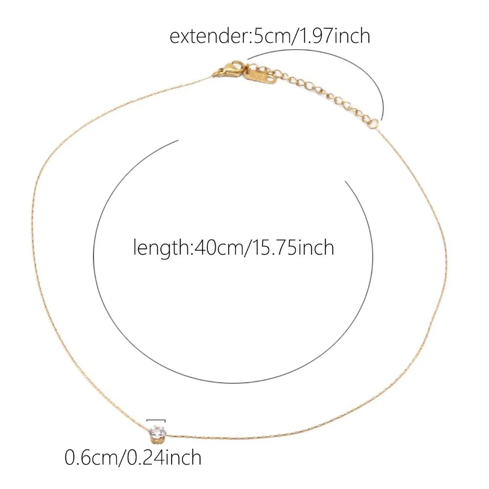 Stainless Steel Gold Zircon Charm Necklace